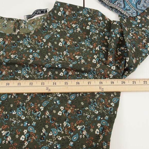 New Abercrombie & Fitch Long Sleeve Floral Green Paisley Shift Dress Womens L - Picture 5 of 11